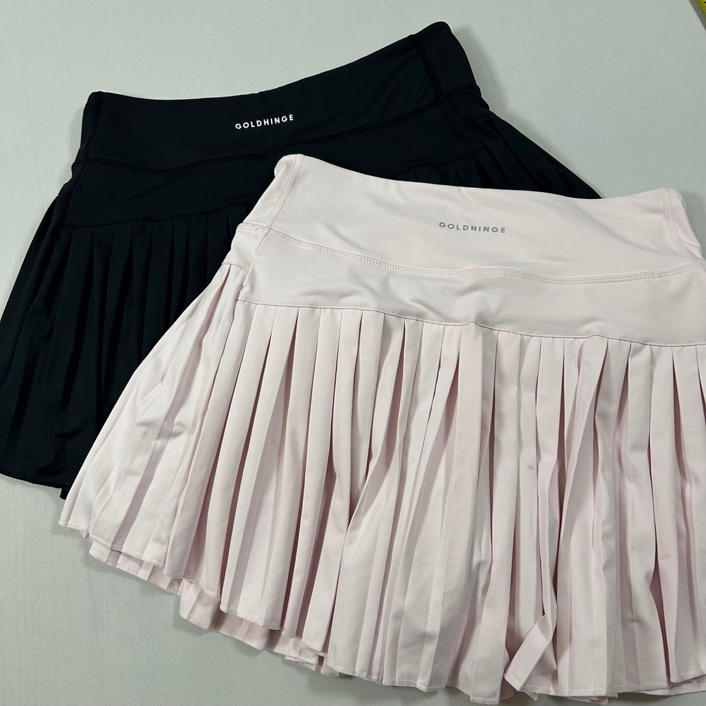 GoldHinge Skirt Womens Large Pickleball Tennis Pleated Skort Black Pink Set of 2
